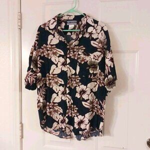 VTG 90s UNTIED Rayon Shirt Men's XL Floral Black Beach Hawaiian